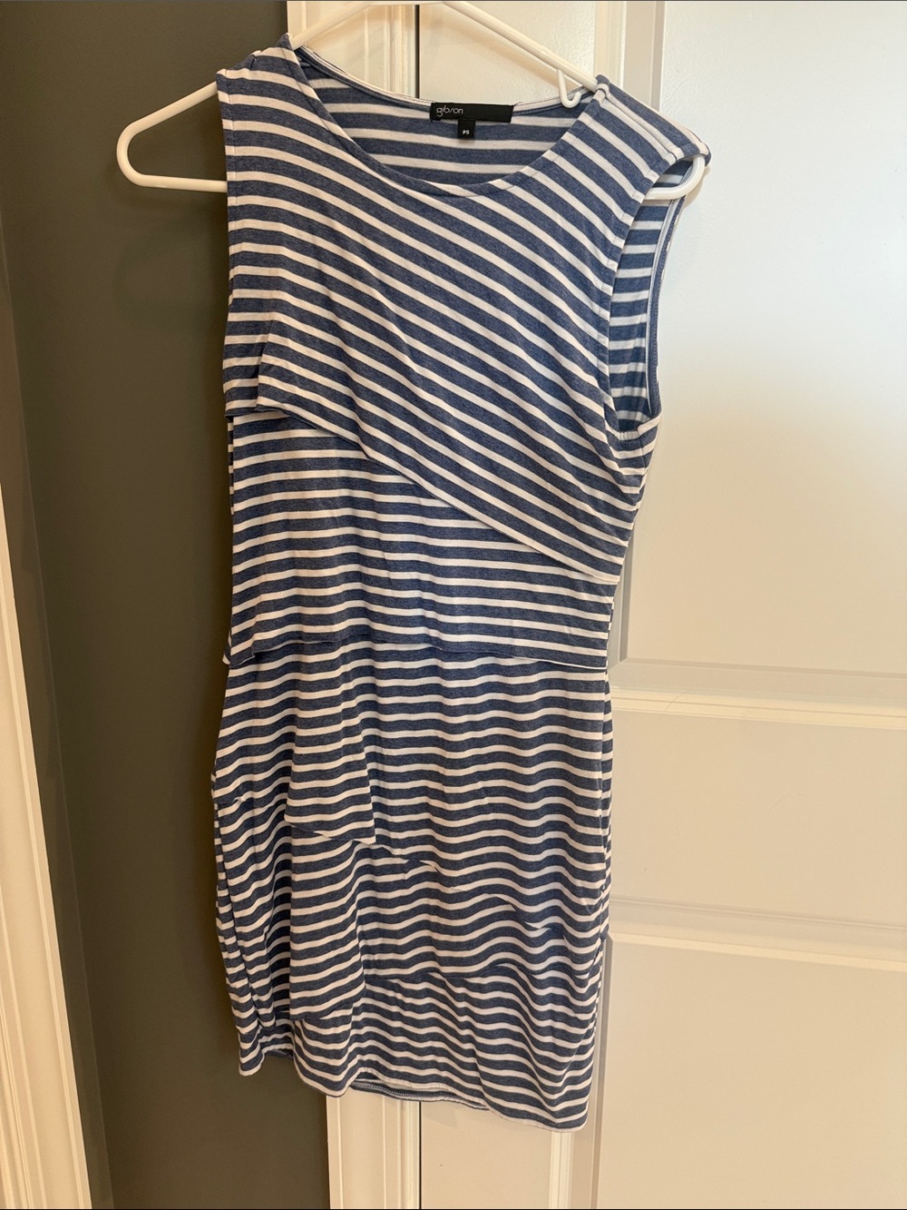 Gibson Blue and White Striped Sleeveless Dress